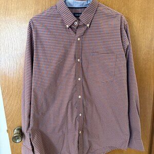 Izod Mens Shirt Size Medium Orange Blue Plaid Classic Button Up Casual NWOT Soft